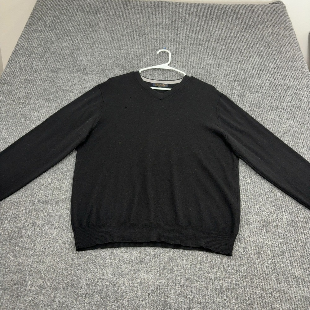 Garret Scott Sweater Mens L Black Merino Wool V-Neck Pullover Classic Minimalist